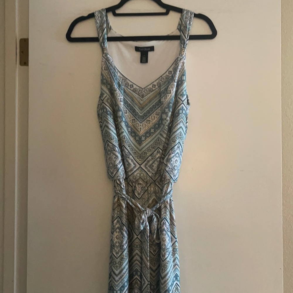 White House Black Market white/green print blouson dress